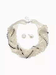 Набор 2 предмета: серьги, бусы «Жемчужный со стразами», белый, 40 см