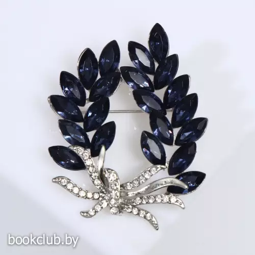 Брошь «Венок» колос, цвет синий в серебре