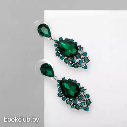 Серьги со стразами «Капля», цвет зеленый