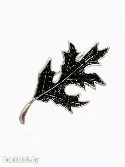 Брошь «Лист Одуванчика», зелёная в чернёном серебре