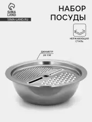 Набор посуды «Помощник», d=28 см (миска), h=9.4 см (тёрка), нержавеющая сталь