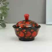 Солонка с крышкой «Ягодка», 9×6.5 см, хохлома, дерево