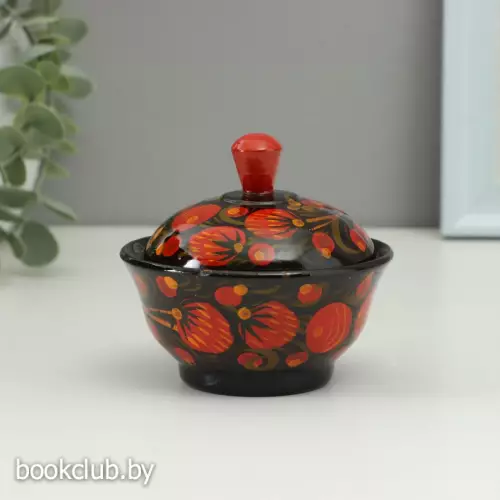 Солонка с крышкой «Ягодка», 9×6.5 см, хохлома, дерево