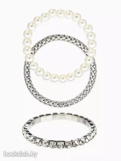Браслет «Стиль» (набор 3шт) шар №8, со стразинками, тянется, цвет белый в серебре