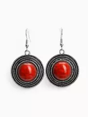 Серьги «Круг», винтаж, красные в чернённом серебре