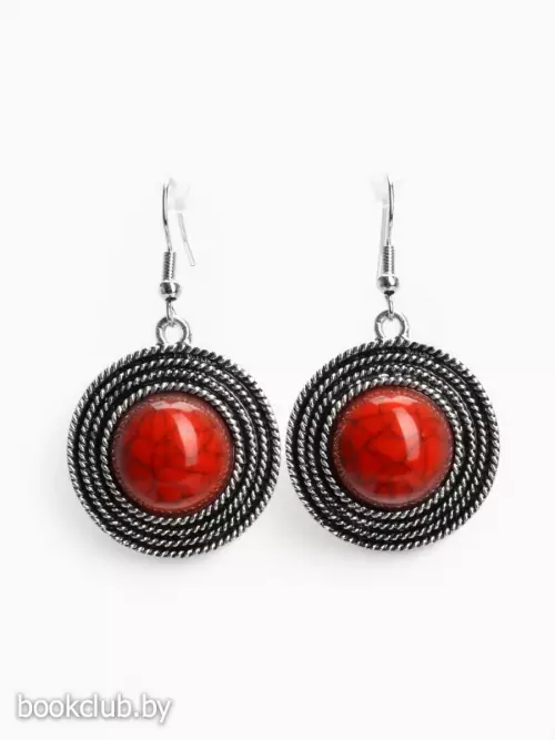 Серьги «Круг», винтаж, красные в чернённом серебре