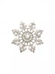 Брошь новогодняя «Снежинка лучистая», белая в серебре