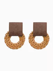 Серьги из дерева «Ваканда», кольцо в квадрате, бежево-коричневые