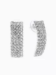 Серьги со стразами «Прямоугольник», 30×9 мм, белые в серебре