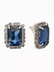 Серьги со стразами «Роскошь», прямоугольник, синий, белый в серебре