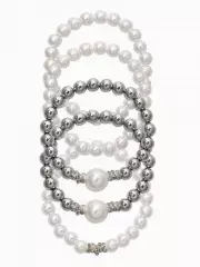 Браслеты из бусин «Стильный жемчуг», набор 5 шт. бусины №8 и 16, белый в серебре