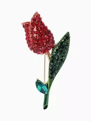 Брошь «Цветок Тюльпан», стразы, красная, зелёная в золоте