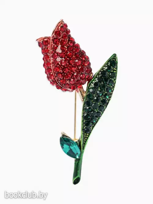 Брошь «Цветок Тюльпан», стразы, красная, зелёная в золоте