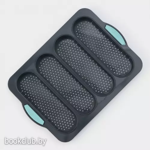 Форма для выпечки с перфорацией «Хлеб», силикон, 34,5×23,5×2,5 см, 4 ячейки (20×6,2×2,4 см), цвет серый