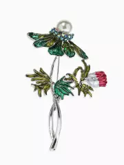 Брошь «Цветок Репей с бусиной», разноцветная в серебре