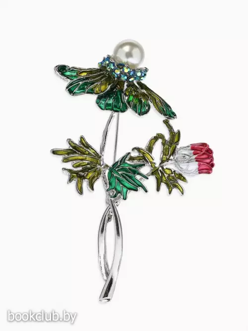 Брошь «Цветок Репей с бусиной», разноцветная в серебре