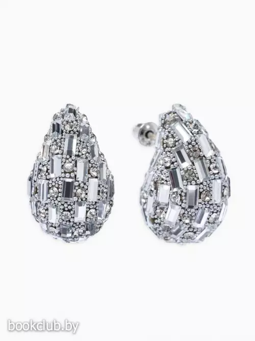 Серьги со стразами «QF. Капля блеск», белые в серебре