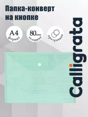 Папка-конверт на кнопке, А4, 80 мкм, «Клетка», тонированная, зелёная