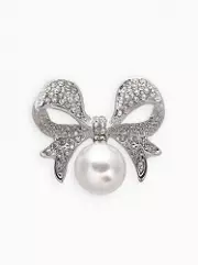 Брошь «Жемчужинка» классический бантик, цвет белый в серебре