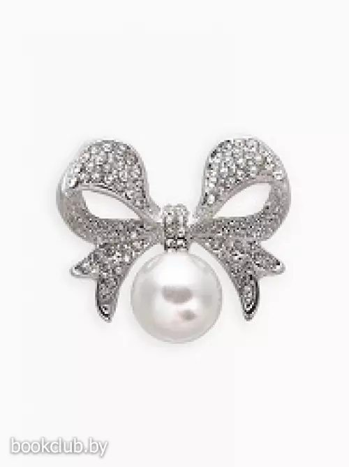 Брошь «Жемчужинка» классический бантик, цвет белый в серебре
