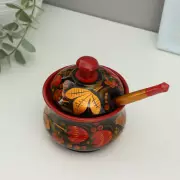 Сахарница дерево хохлома «Красота» с ложкой, 10×9 см
