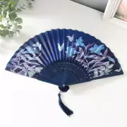 Веер дерево, текстиль h=21 см «Синии лилии и бабочки» синий, с кисточкой