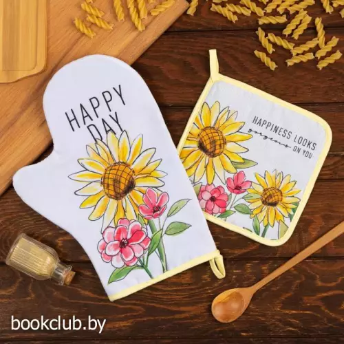 Набор кухонный «Подсолнухи» варежка-прихватка 20х28см, прихватка 17х17см