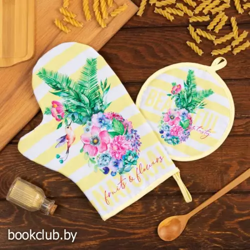 Набор кухонный «Цветущий ананас» варежка-прихватка 20х28см, прихватка 17х17см