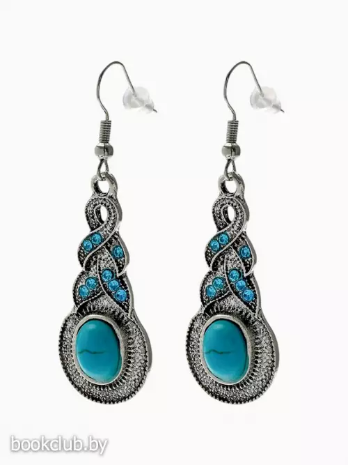 Серьги «Бирюзовый мир», коса, голубые в чернёном серебре
