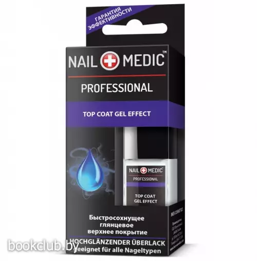 Быстросохнущее глянцевое покрытие Nail Medic+ «Top Coat Gel Effect»